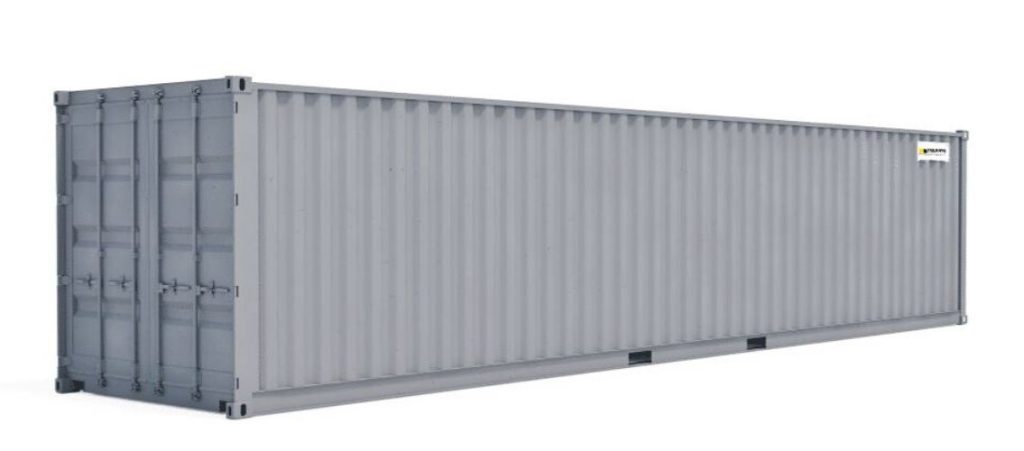 Triumph Modular Building gray shipping container, showcasing a sturdy and durable design ideal for storage and modular construction solutions.