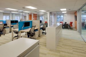 Tufts University work area in the modular building