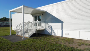 modular classroom entrance to playground