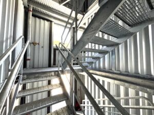 Interior of Cambridge Fire Department Training facility. View from the steel stairwell.