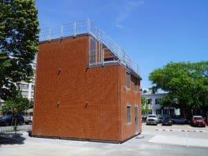 Brick siding exterior shot of Cambridge Fire Department training facility.