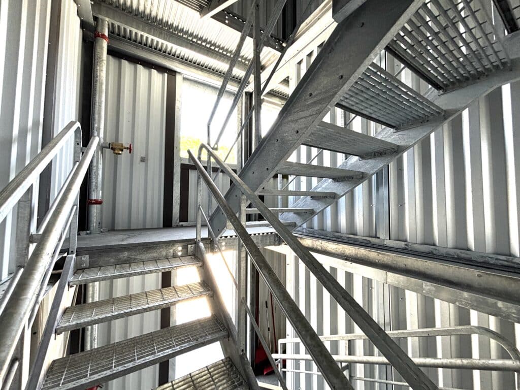Interior of Cambridge Fire Department Training facility. View from the steel stairwell.