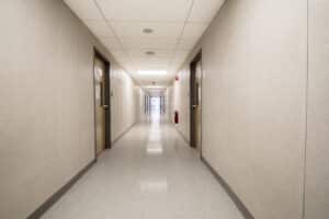 Interior hallway picture inside modular classroom units.